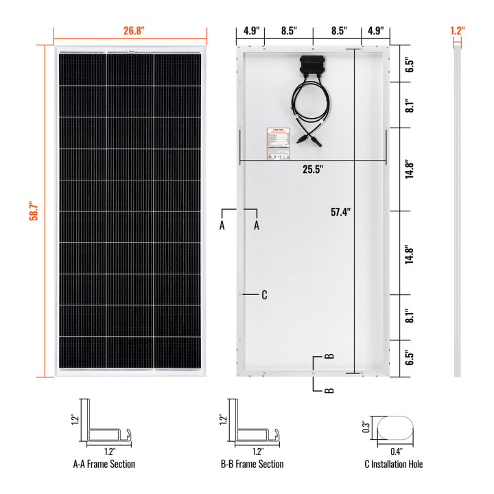 MEGA 200 | 200 Watt Solar Panel | Premier 12V Off-Grid Solar Panel | 25-Year Output Warranty | UL Certified